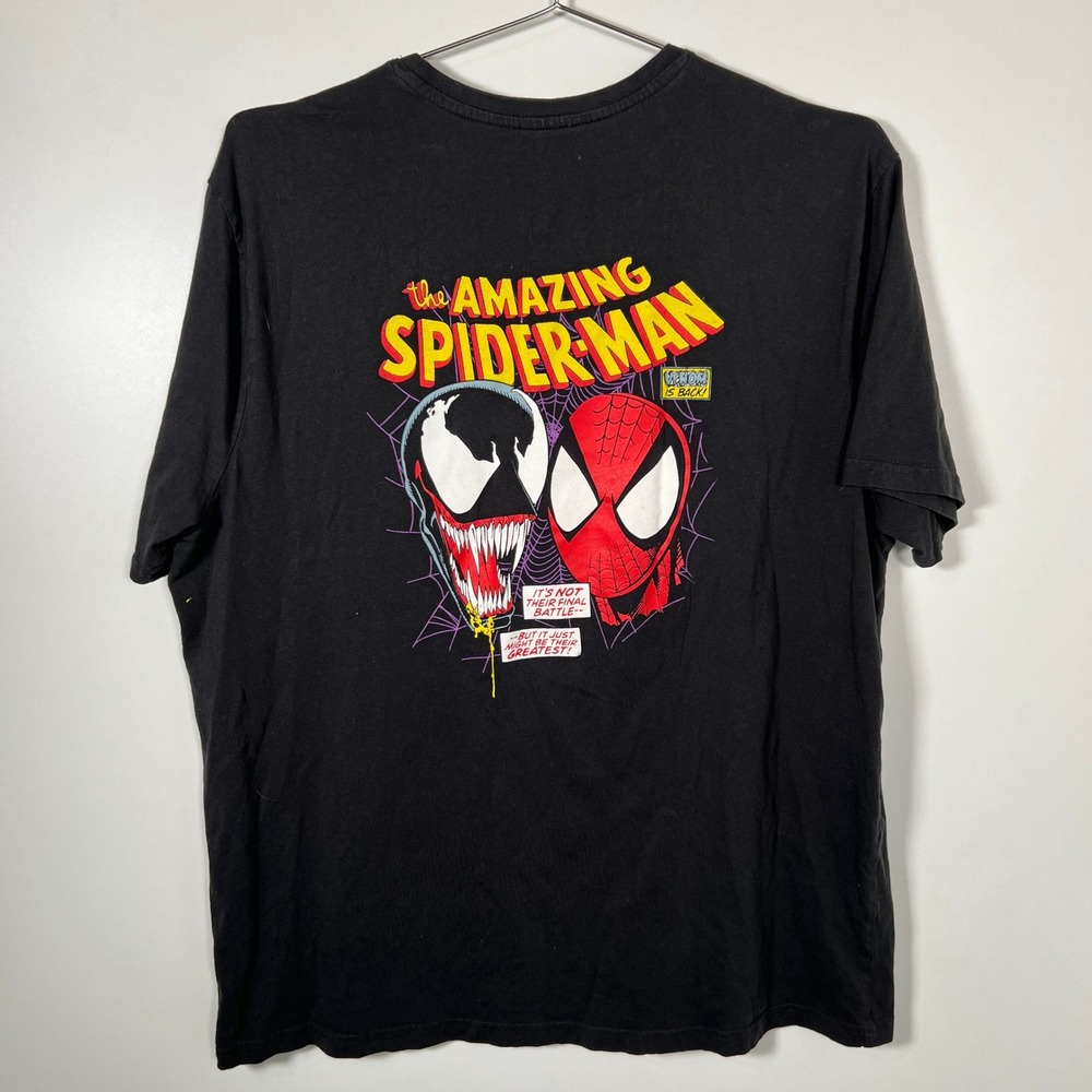 Marvel Spider-Man Venom Black Graphic Cotton T-Shirt Comic‎ Book Back Print XL